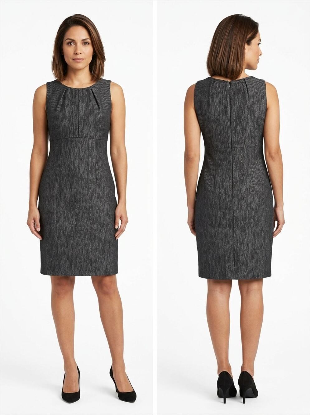 Just Taylor Gray Pleated Neck Sheath Dress Solid Sleeveless Women Size 2